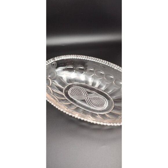Vintage Depression Glass Pink Clear Candy Nut Dish Scalloped Oval Infinity READ - Picture 4 of 9